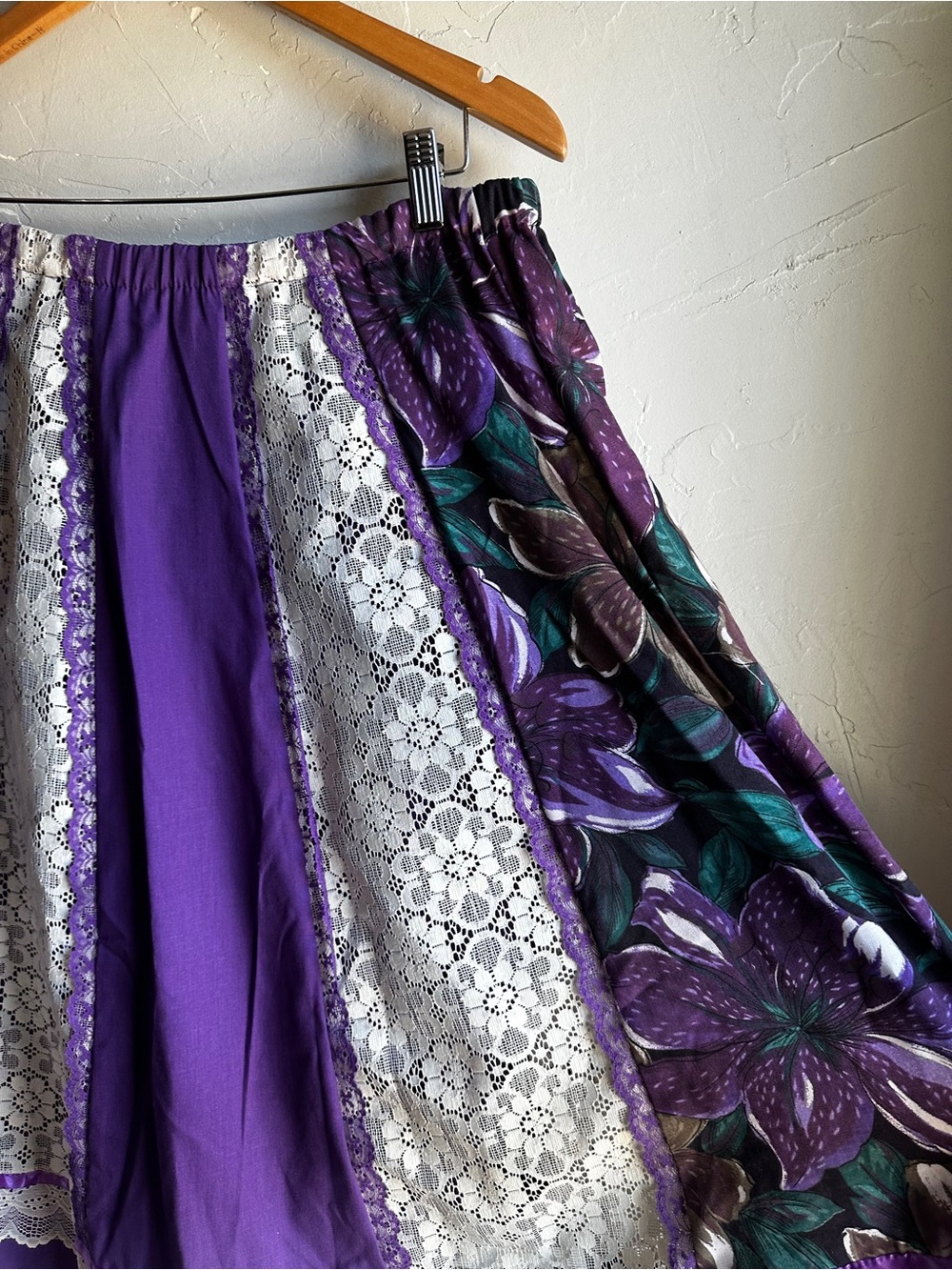 Vintage Purple Floral Lace Patchwork Midi‎ Skirt Cottagecore Prairie Fairycore - Picture 5 of 13